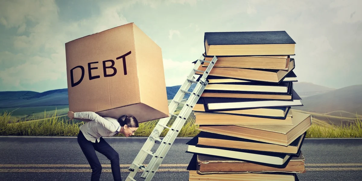 Woman carrying student loan debt 96230313